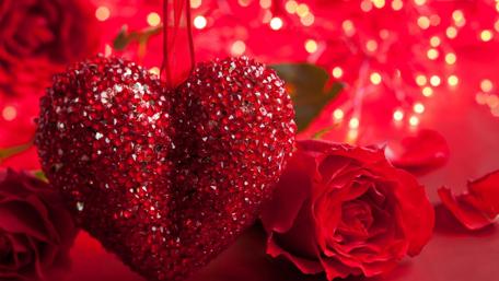 Romantic red rose with red heart wallpaper