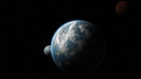 Red and blue planets artwork wallpaper