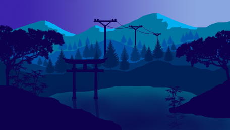 Japan landscape - flat design wallpaper