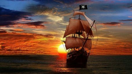 Pirate ship in the sunset - Fantasy art wallpaper