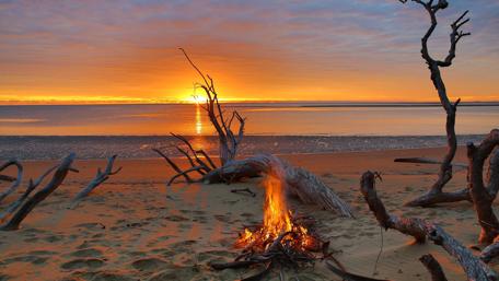 Camp fire in the sunset wallpaper