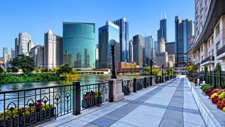 Chicago River sidewalk wallpaper