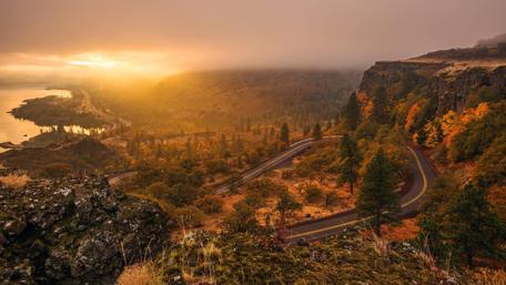 Mountain road at sunset wallpaper