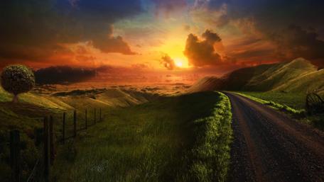 Side road toward the thundering sunset wallpaper