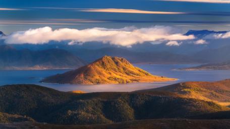 Scotts Peak with cloud island lake wallpaper