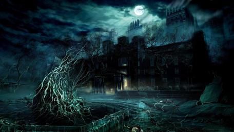 Ghost house in the storm wallpaper