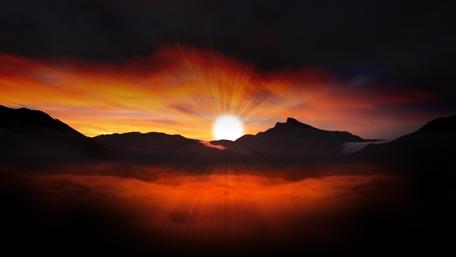 Sunset over the mountain range wallpaper