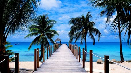 Long pier over the blue sea wallpaper