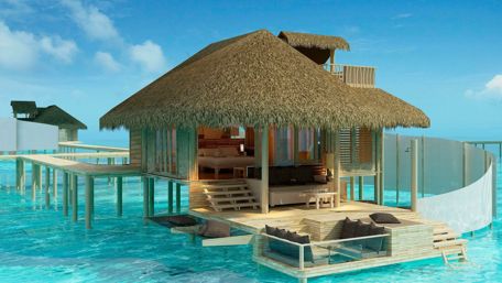 Overwater bungalows in the Olhuveli Island, Maldives wallpaper