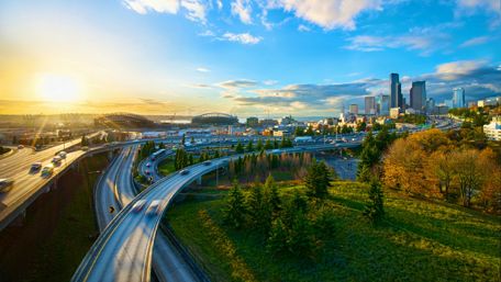 Morning sunlight in Seattle wallpaper