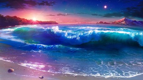 Starry night over the seashore - Fantasy landscape wallpaper