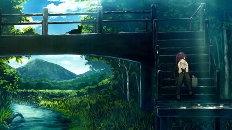 Anime girl sitting on the stairs wallpaper