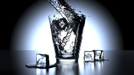 Ice cubes and clear water on the glass wallpaper