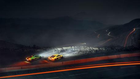 Audi R8 and McLaren P1 at night wallpaper