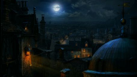 Fantasy city street at night wallpaper