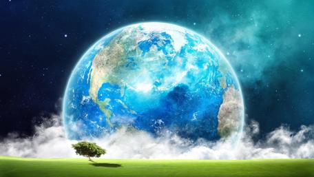 Huge earth above the field - Fantasy art wallpaper