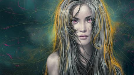 Fantasy woman with purple eyes wallpaper