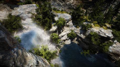 Majestic Mountain Waterfall View wallpaper