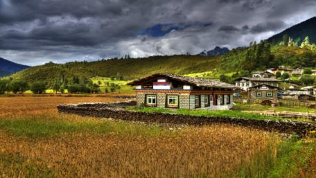 Highland barley and Tibetan residence wallpaper