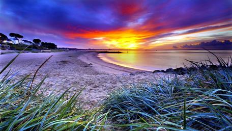 Sunrise over the beach wallpaper