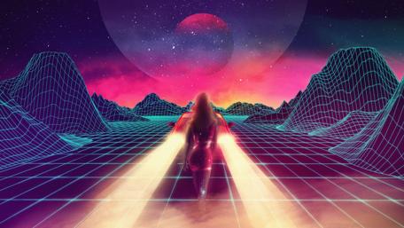 Neon grid style retrofuturism wallpaper