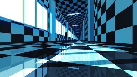 3D blue corridor anime art wallpaper
