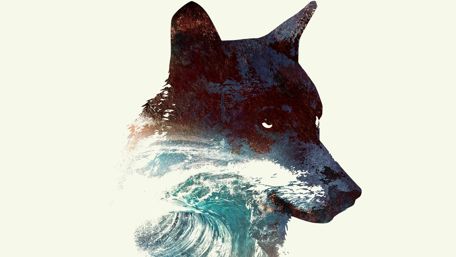 Majestic Dog Silhouette with Ocean Waves wallpaper