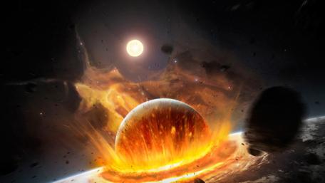 Asteroid collision in the space wallpaper