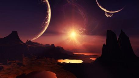 Strange sun and three moons wallpaper