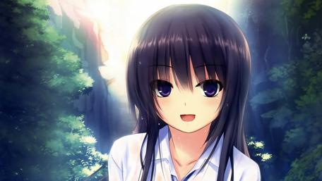 Serene Anime Girl in a Lush Forest Setting wallpaper