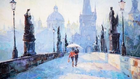 Bridge Under the Rain Painting wallpaper