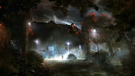 Lightning above a creepy house wallpaper