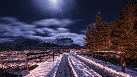 Night winter road wallpaper