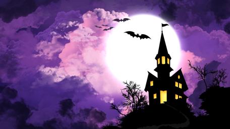 Haunted house with bats - Halloween illustration wallpaper