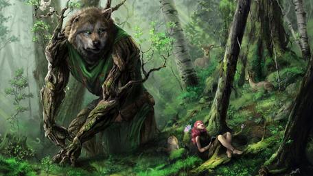 Fantasy forest with fabulous creatures wallpaper