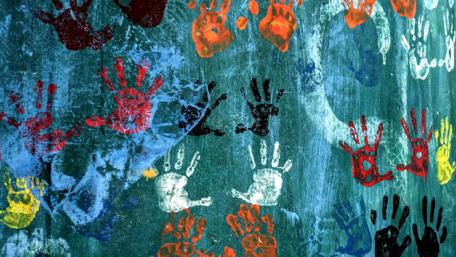 Handprints on the wall wallpaper