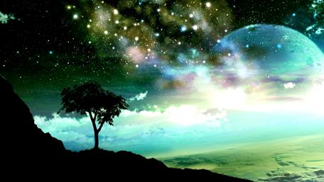 Starry sky with a strange planet phenomenon wallpaper