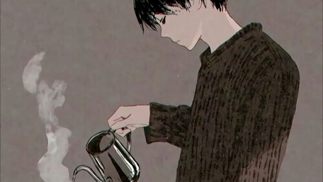 Serene Anime Moment with Morning Coffee wallpaper