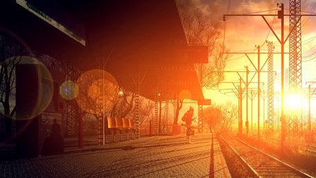 Sunset at the Anime Station wallpaper