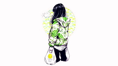 Mysterious Girl with a Thank You Bag wallpaper