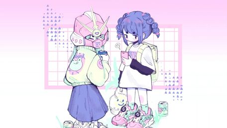 Anime Friends in a Tech-Inspired World wallpaper