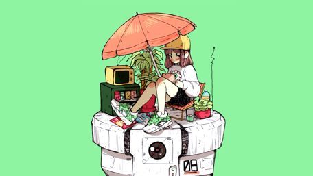 Anime Girl's Retro Camera Picnic wallpaper