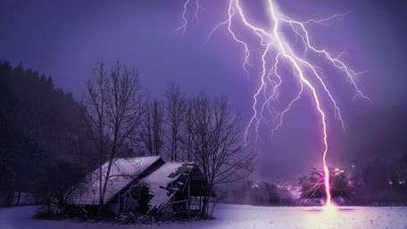 Lightning strike in winter wallpaper