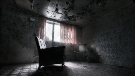 Abandoned dark room wallpaper