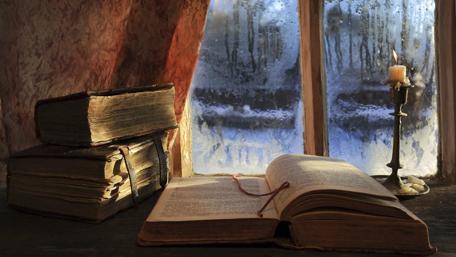 Old books in the window wallpaper