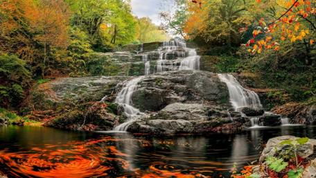 Waterfall Serenity in Autumn wallpaper