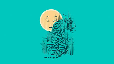 Tiger and sun drawing wallpaper