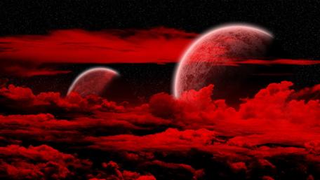 Crimson Cosmos Under Twin Moons wallpaper