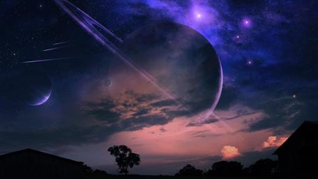 Fantasy night sky with planets wallpaper