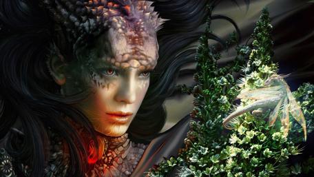 Woman dragon art wallpaper